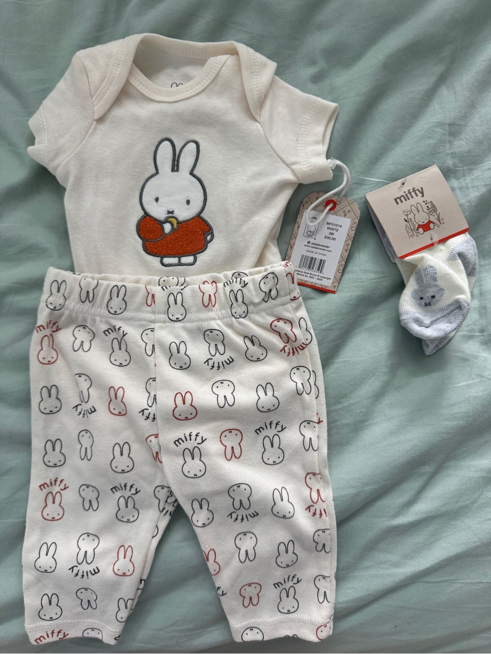 NWT miffy 3 piece set neutral Sz 3 months